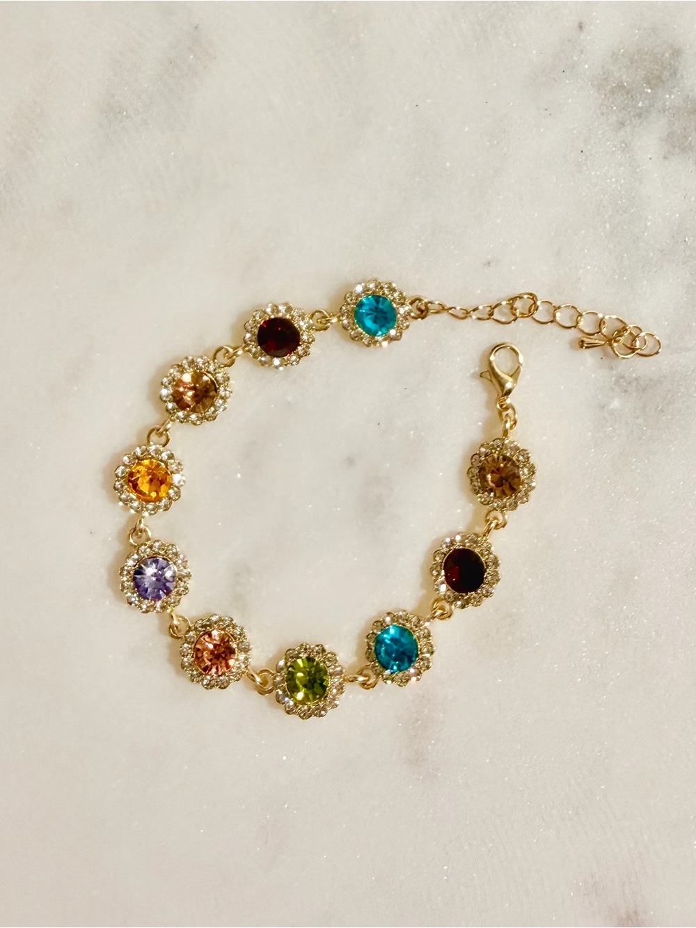 Rock Candy Gold-Tone Multicolor Crystal Halo Bracelet - 7”